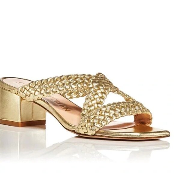 Stuart Weitzman Rosie Woven Sandal in Gold - Size 7 - Picture 1 of 8